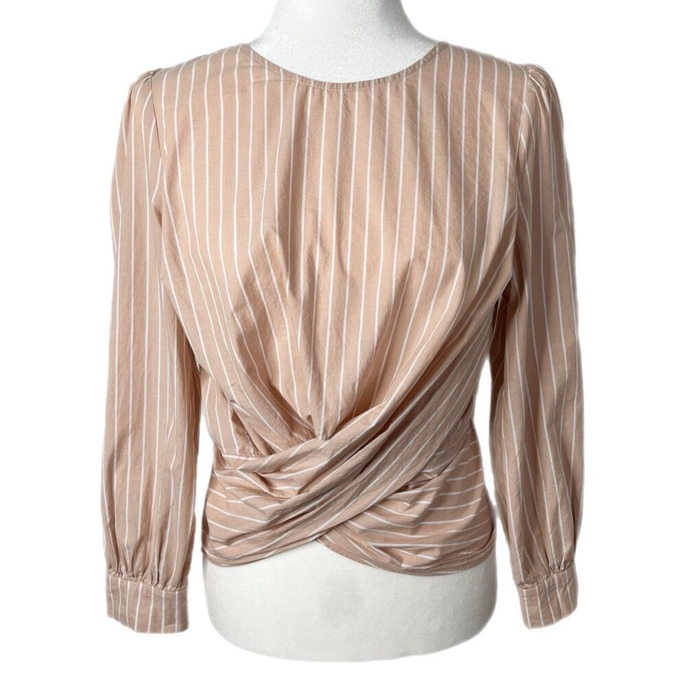 ASTR Women's Sinead Crop Top M Pink Long Sleeve Striped Twist Front Open Back